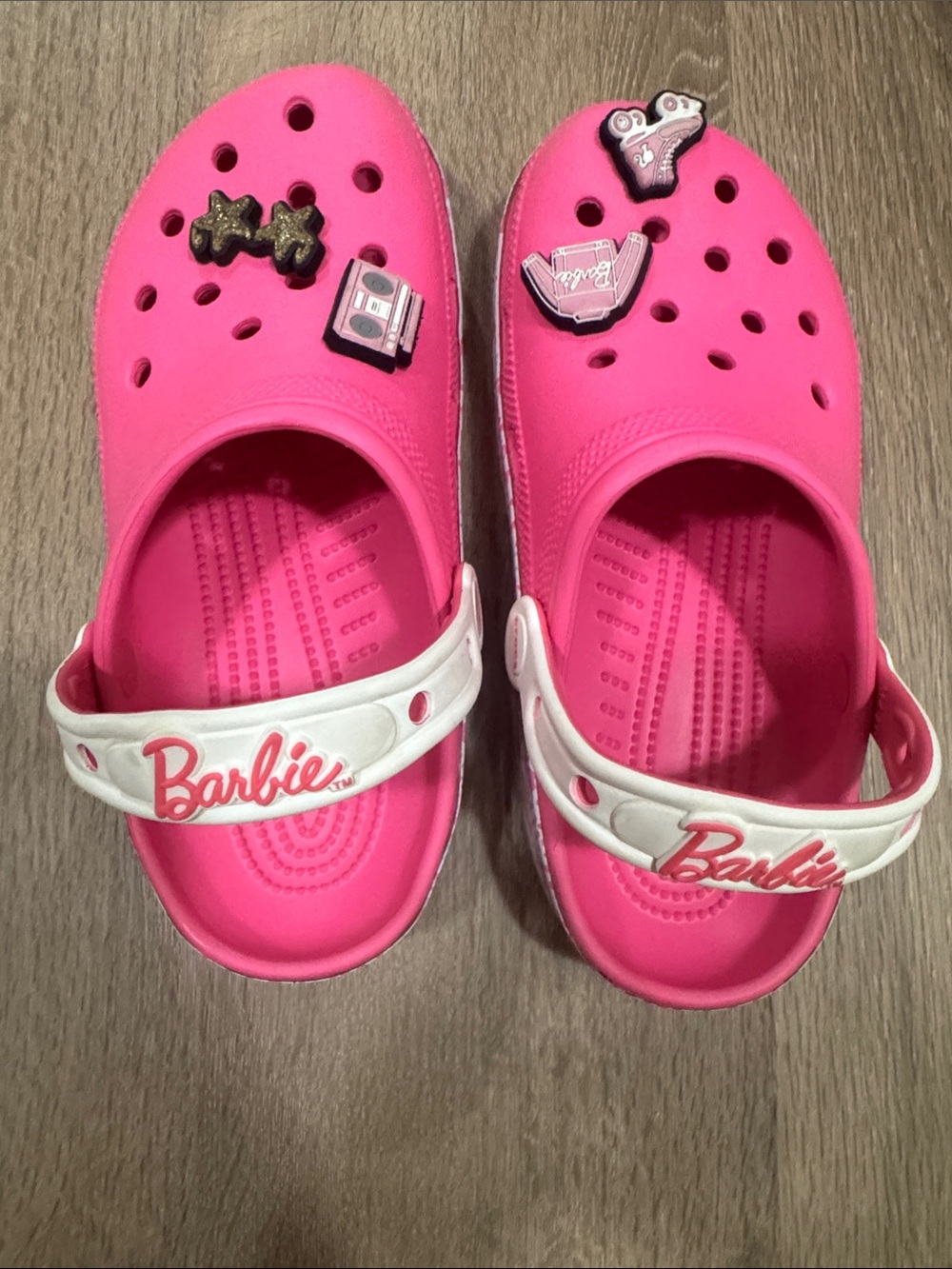 Barbie Hot Pink Clog Sandals with White Strap and Charms
